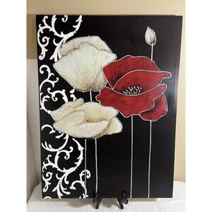 Wall Decor Art Textured Hand Painted Canvas Print Flowers 24” X  31.5”